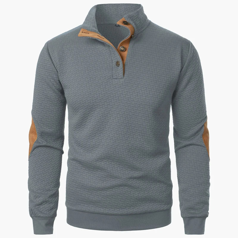Gray sweater with brown accents on a white background